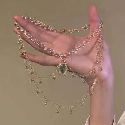 Multi-layered Copper Alloy Crystal Necklace Women Hanfu Accessories Sexy Golden Collarbone Necklace Birthday Gift For Women