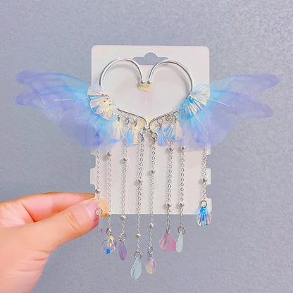 Sweet Tassel Hairclip Ear Hooks Set for Girls Kids Mermaid Elf Ear Cuffs Fairy Princess Non-Pierced Earrings Colorful Headwear