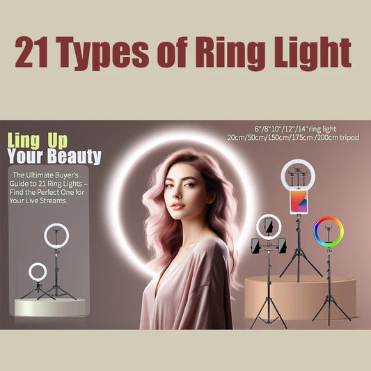 6-14" Ring Light 10 Dimming Levels 22 Modes Professinonal Fill Light 3CCT/RGB with Tripod & Phone/IPad Holder For Live streaming