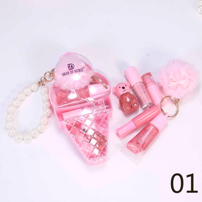 Cute Ice Cream Bear Lip Gloss Set Keychain Lip Gloss Waterproof Longlasting Girls Lips Makeup