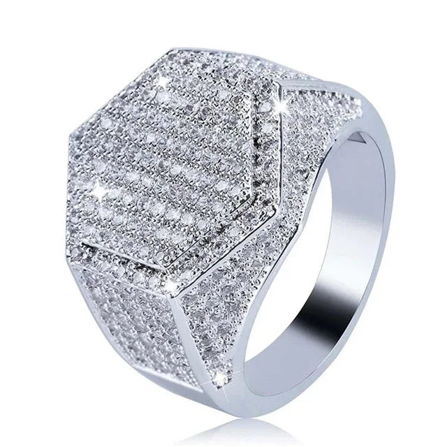 Milangirl Big Hip Hop Rhinestone Men Out Bling Square Ring   Pave Setting CZ Wedding Engagement Rings Top Quality