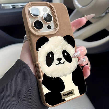 Panda Doll Imitation Leather Phone Case For iPhone 17 Pro Max 16 Plus 15 14 13 12 11 XS X XR 17 Air Shockproof Soft Bumper Cover