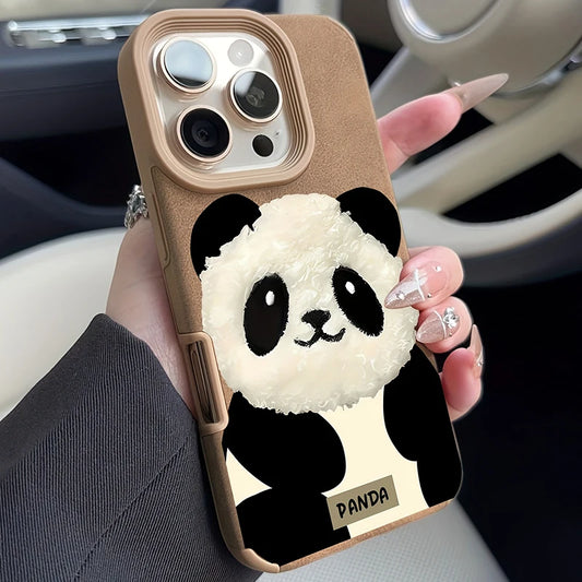 Panda Doll Imitation Leather Phone Case For iPhone 17 Pro Max 16 Plus 15 14 13 12 11 XS X XR 17 Air Shockproof Soft Bumper Cover