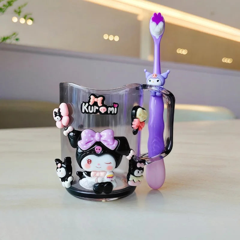 New kawaii Hello kitty children's mouthwash cup kuromi teeth jar brush cup My melody toothbrush holder Children's wash cup set