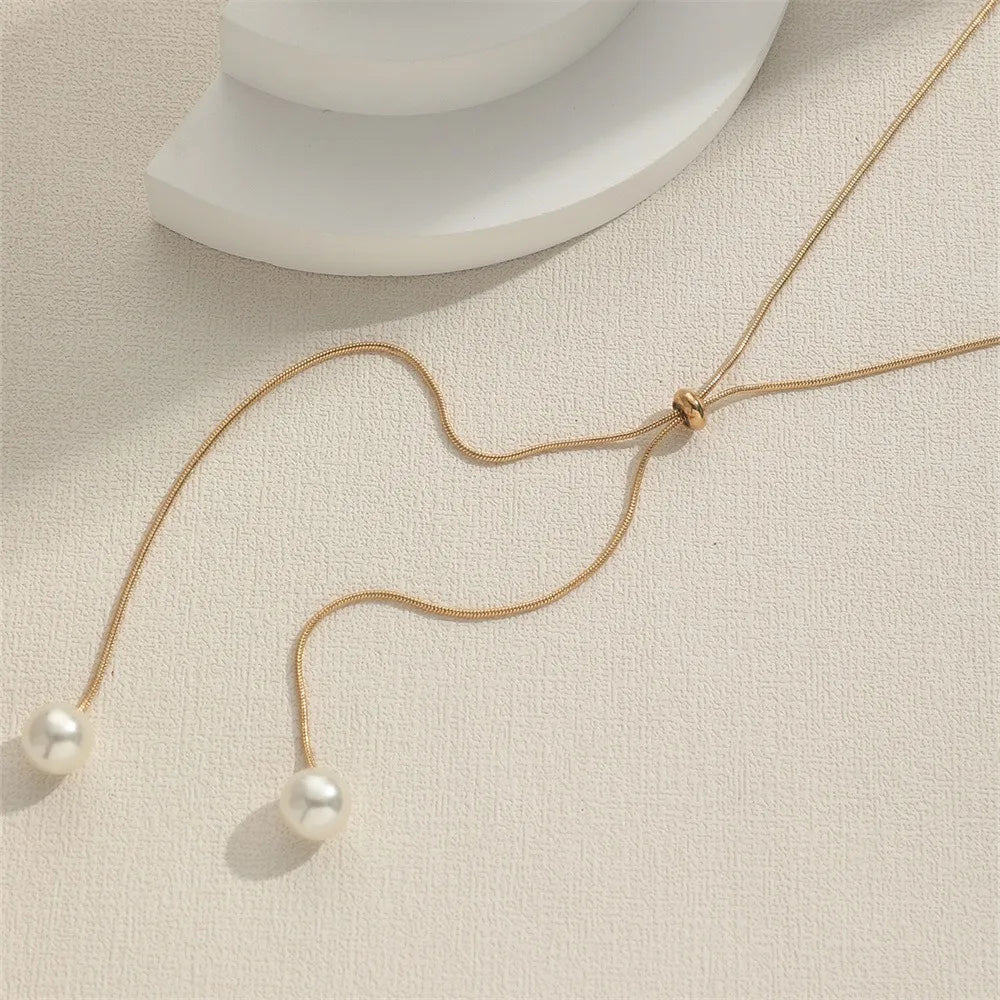 Minimalist Temperament Long Pull-out Adjustable Pearl Tassel Pendant Y-shaped Chain Necklace for Women Collar Chain Jewelry Gift