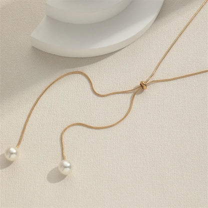 Minimalist Temperament Long Pull-out Adjustable Pearl Tassel Pendant Y-shaped Chain Necklace for Women Collar Chain Jewelry Gift