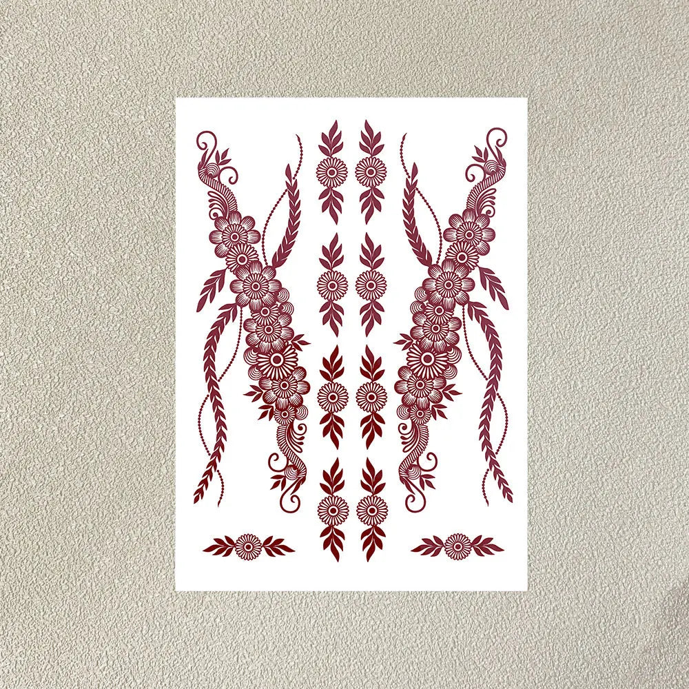 Waterproof Henna Tattoo Stickers for Women Flower Instant Fake Tattoo for Hand Temporary Tattoos for Wedding Party Festival