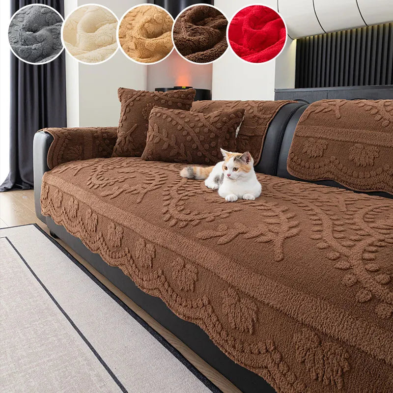 1PC-Modern plush sofa cushion, autumn and winter thick warm sofa cover, simple and high-end cushion, non slip cover cloth