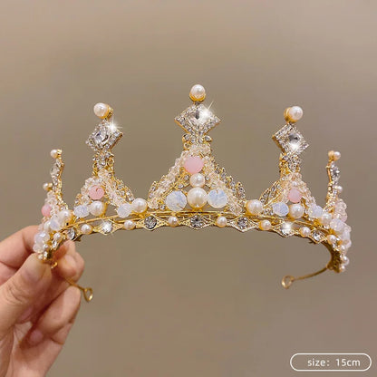 Children's Princess Crown Crystal Tiara Girls Hair Accessories High-end Atmosphere Dance Performance Birthday Gift Crown