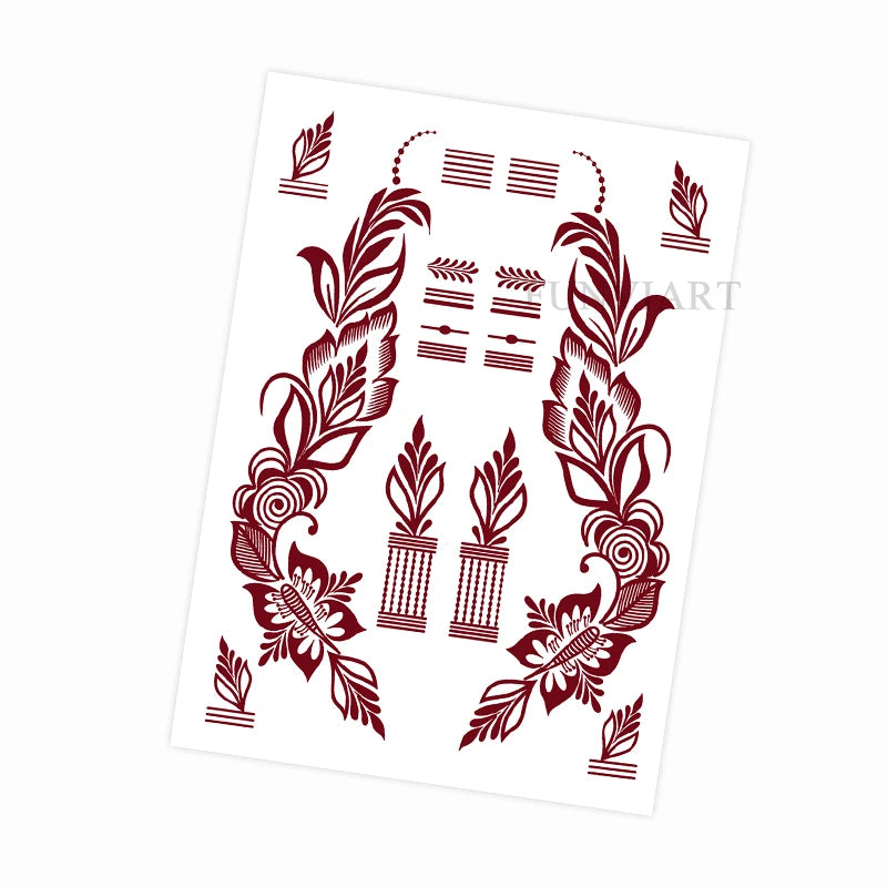 Waterproof Henna Tattoo Stickers for Women Flower Instant Fake Tattoo for Hand Temporary Tattoos for Wedding Party Festival