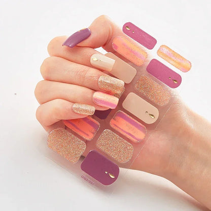 Semi Cured Gel Nail Sticker Pure Color UV LED Lamp Covered Waterproof Full Adhesive Long Self Nail Decals Manicure Lasting