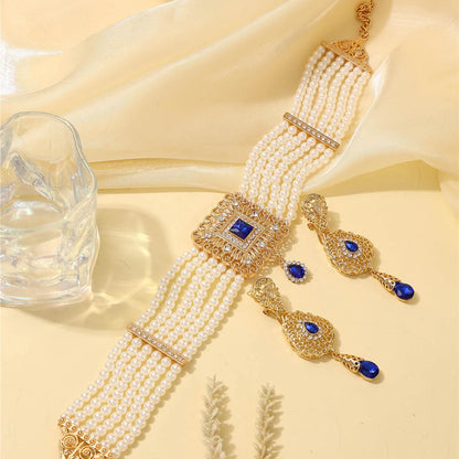 Moroccan Women's Pearl Jewelry Set Luxurious Vintage Style Necklace Earrings, Bridal Wedding Party Accessories