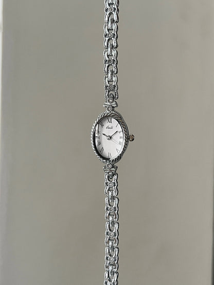 2025 NEW Vintage Silver Women's Watches GEDI Roman Numeral Display Oval Dial Woman's Quartz Wristwatch Clock Gift Accessories
