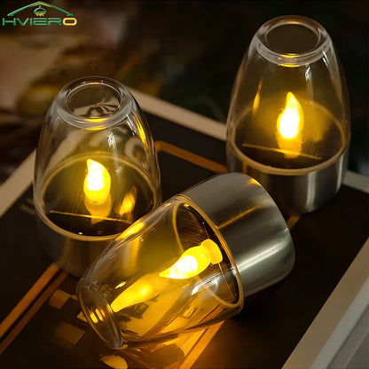 Home Solar Light LED Stainless Steel Candle Outdoor Courtyard Decorative Atmosphere Night Light Halloween Candlelight Dinner Led