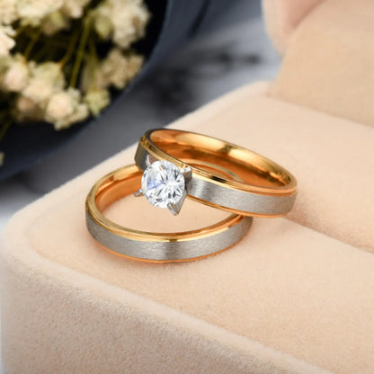 Fashion Matte 4-Prong Zircon Stainless Steel Couple Rings For Women Men Engagement Ring Valentine Day Jewelry Gift Size 6-12