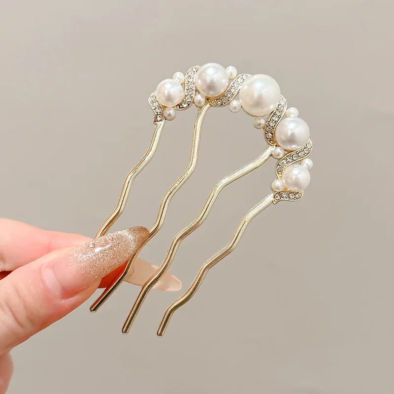 Metal U-Shaped Hair Sticks Combs Pearl Tassel Hair Fork Hair Clip Hairpins Women Girl Hair Accessories Ornament Styling Tool