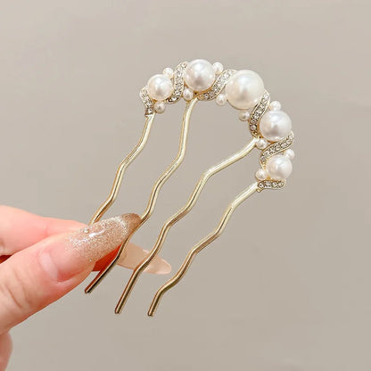 Metal U-Shaped Hair Sticks Combs Pearl Tassel Hair Fork Hair Clip Hairpins Women Girl Hair Accessories Ornament Styling Tool