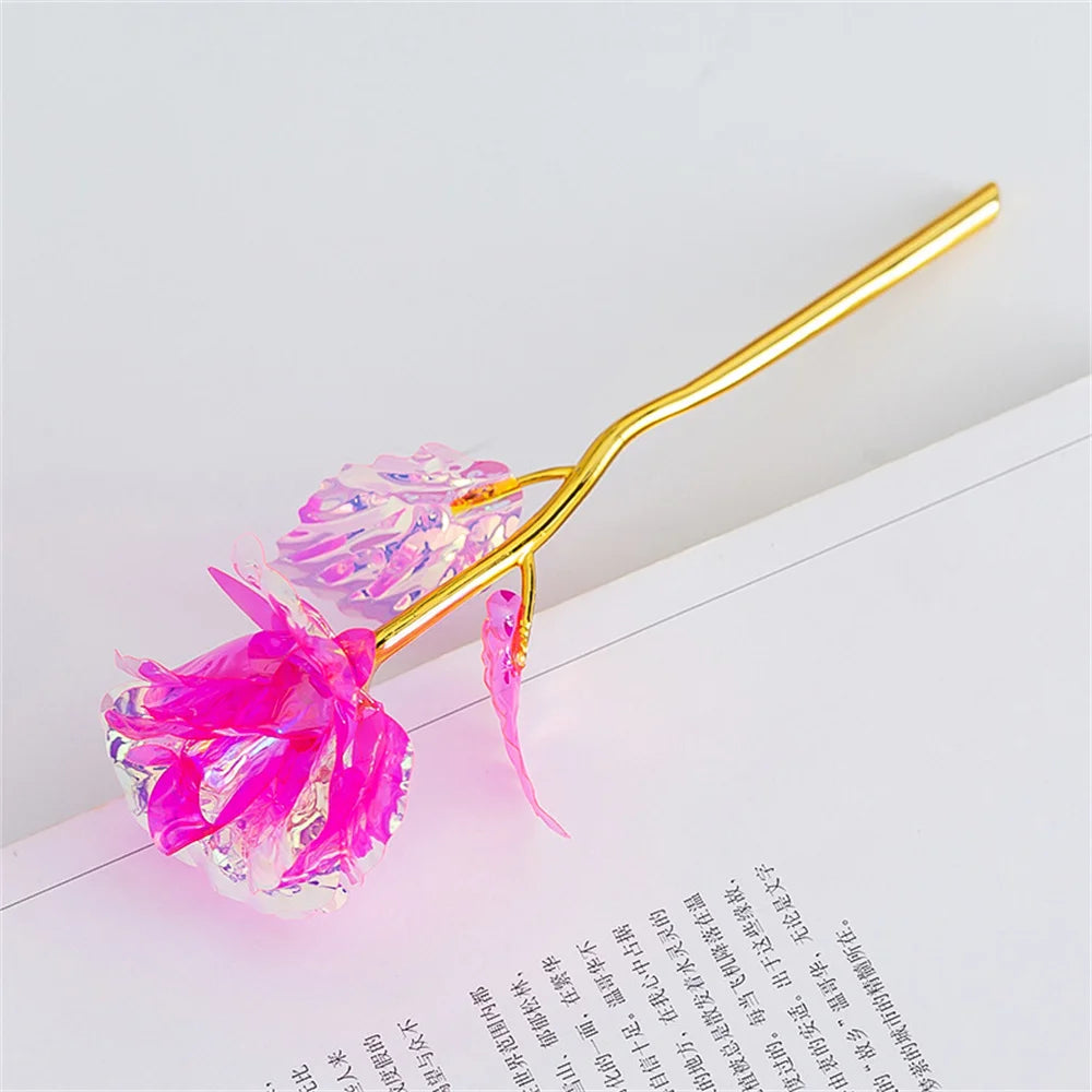 Golden Rose Flower with Gift Box Valentine Day Gift Artificial Roses Foil Rose Flowers Party Wedding Decor Present For Lover