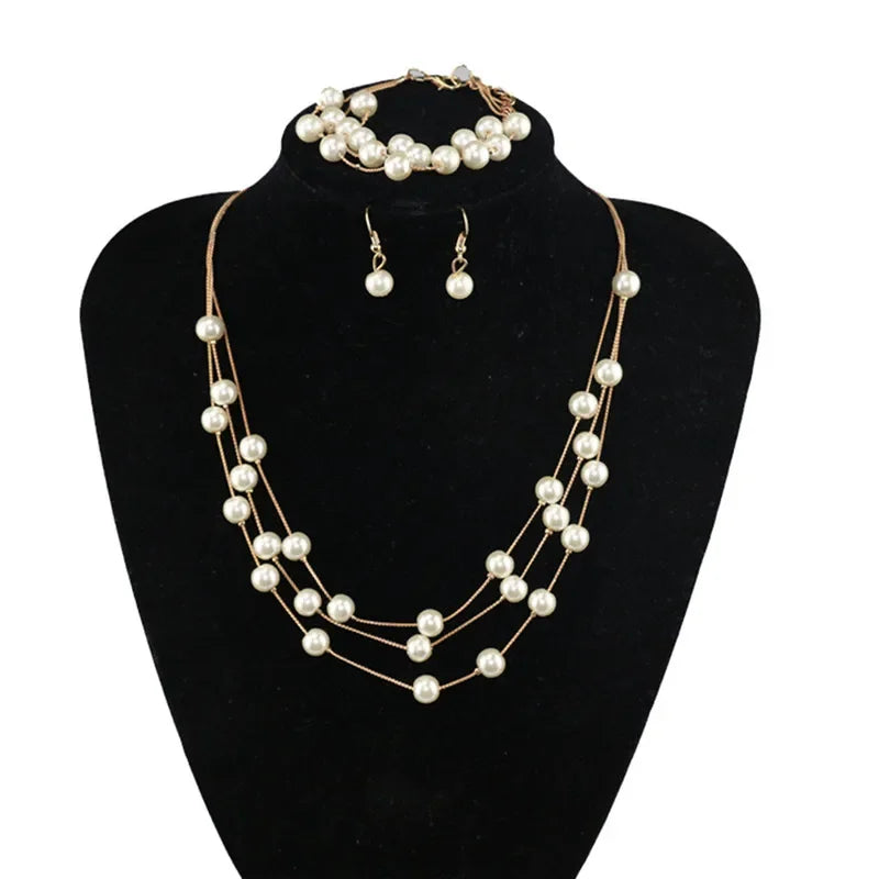 2Pcs/lot Simple Fashion Geometric Zircon Necklace Earrings Kit For Women Wedding Bride Jewelry Set Accessories Gift