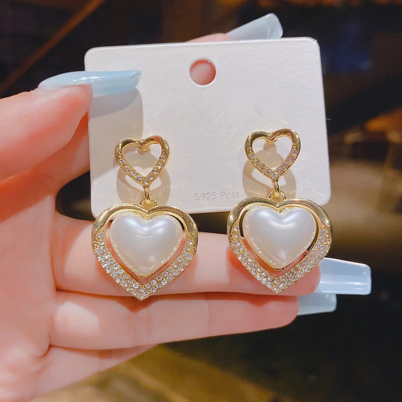 1Pair Korean Style Long Imitation Pearl Tassel Dangle Earrings For Women Trendy Full Crystal Fringe Drop Earring Vintage Jewelry