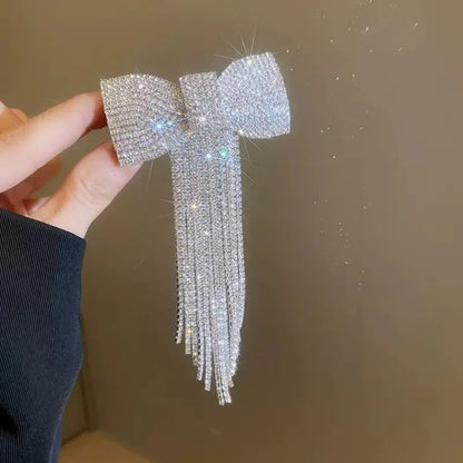 New Fashion Rhinestone Bow Hair Clip Luxury Long Tassel Elegant Hair Barrette Gift for Girls Women
