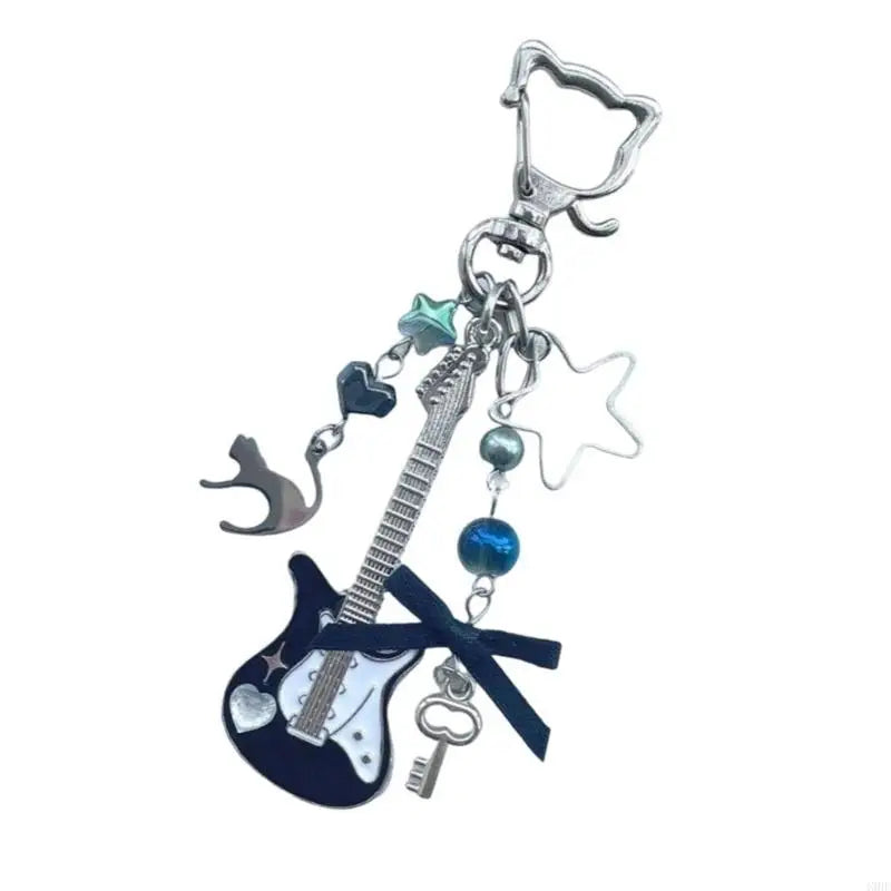 1Piece Y2K Guitar Cat Key Chain For Men Women Pentagram Bow Pendant Fashion Rock Punk Bag Accessories Gift
