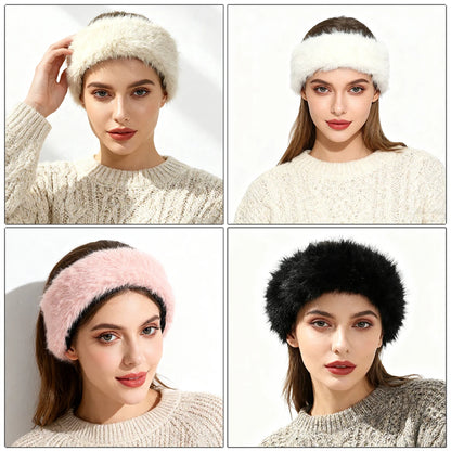 AWAYTR Faux Fox Fur Thermal Headbands Fashion Synthetic Fur‌ Wide Headband Hair Accessories For Women Trend