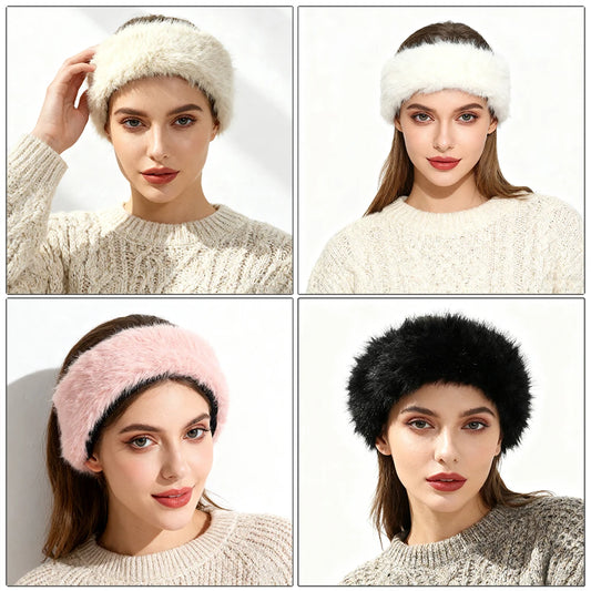 AWAYTR Faux Fox Fur Thermal Headbands Fashion Synthetic Fur‌ Wide Headband Hair Accessories For Women Trend
