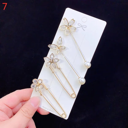 6pc Pearl Brooches Set Waist Buckle Cardigan Jeans Button Brooch Pins Women Sweater Coat Anti Fall Pearls Clothes Pin Decoration