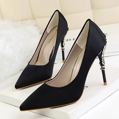 9219-2 Style Women Fashion Shoes Pure Color Leather High Heels Low Heels Medium Capsule Korean Style Spring Autumn