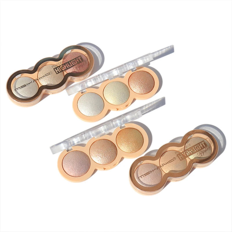 3-Color Highlighter Shimmer Glitter Brightens Skin Lasting Multifunctional Eye-shadow Body Makeup Palette Illuminate Cosmetics