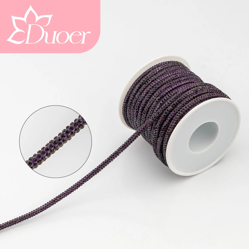 DUOER 3mm 5/10 Yards Glass Rhinestones Rope Tube GlitterDiamond Cord Soft Shoelace Drawstring Trimming For DIY Hoodies Trouser