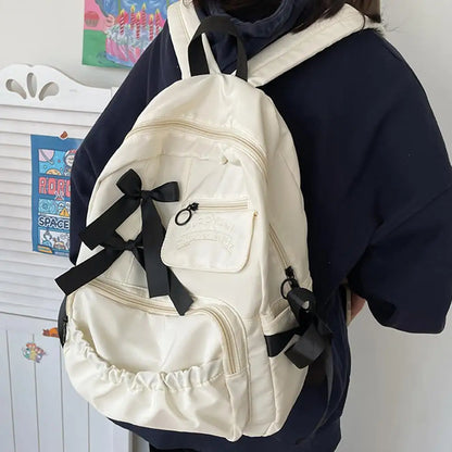 Waterproof Large-capacity Fashion Women Backpack White School Bags For Teenage Girls Canvas Casual Daypack Bag Travel Backbag