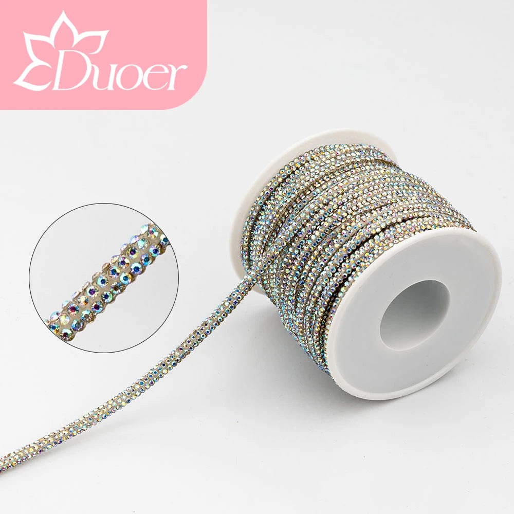 DUOER 3mm 5/10 Yards Glass Rhinestones Rope Tube GlitterDiamond Cord Soft Shoelace Drawstring Trimming For DIY Hoodies Trouser