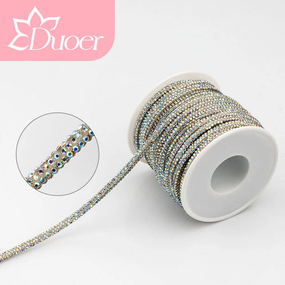 DUOER 3mm 5/10 Yards Glass Rhinestones Rope Tube GlitterDiamond Cord Soft Shoelace Drawstring Trimming For DIY Hoodies Trouser