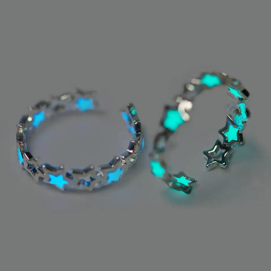 Hollow Star Luminous Rings For Women Men Glow In Dark Silver Color Star Gifts Vintage Fashion Jewelry Green Blue