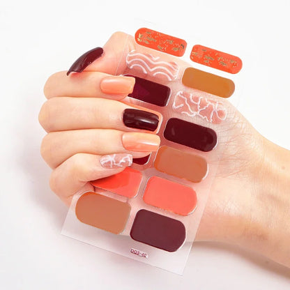 16Tips Nude Semi-Cured Gel Nail Wraps Sticker Long-Lasting UV LED Lamp French Nail Decal Full Cover Waterproof Semi-Cured Sticke