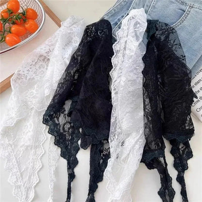 12styles Lace Mesh Triangle Scarf French Country Style Floral Hair Scarf Headwrap for Elegant Women Spring Summer Boho Bandana