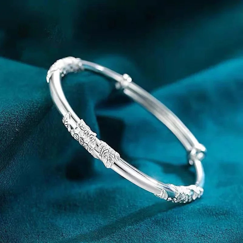Silver Women's Full-blown Flowers Bracelet Delicate Open Adjustable Bracelet Solid Bracelets Fashion Jewelry Pulseras Hombre