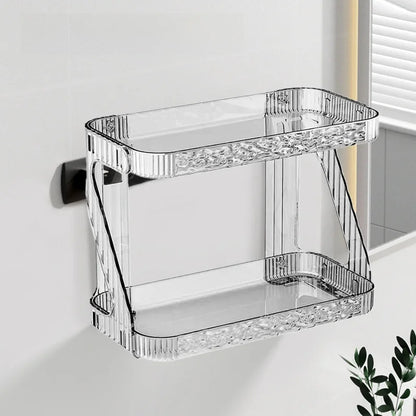 Gold Luxury Double Layer Bathroom Kitchen Vanity Cosmetic Transparent Storage Rack No Drilling Required Modern Minimalist Design
