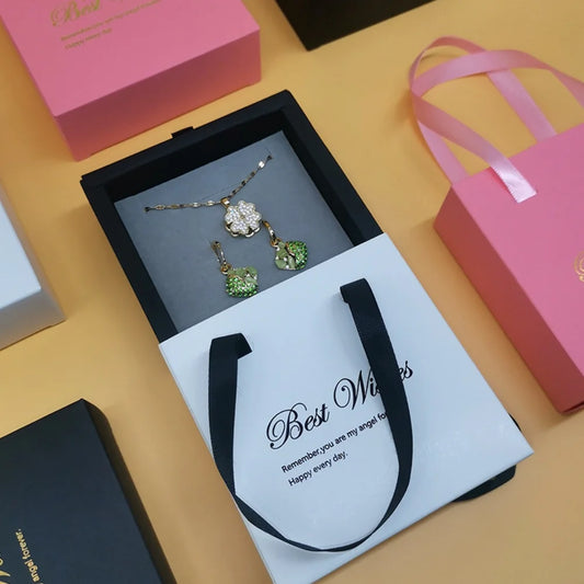Portable Jewelry Box Ring Earrings Necklace Paper Jewelry Display Case Blessing Print Valentines Day Wedding Gift Packaging Box