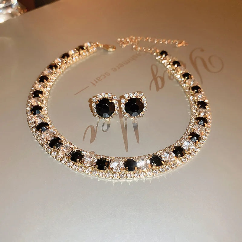 Women's Rhinestone Decorated Necklace & EarringsTrendy Jewelry Set Fashionable Accessories for Party & Daily Clothing Decor