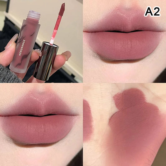 HERORANGE Lip Glaze Waterproof Smoky Red Matte Lipstick Velvet Lip Gloss Non-drying Nude Brown Lips Tint Mud Makeup Cosmetic