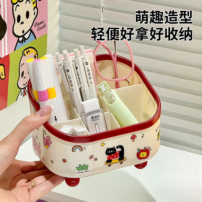 Large Capacity 6-Compartment Pen Holder – Slanted Desk Organizer for Office & Home (DIY Sticker-Friendly)