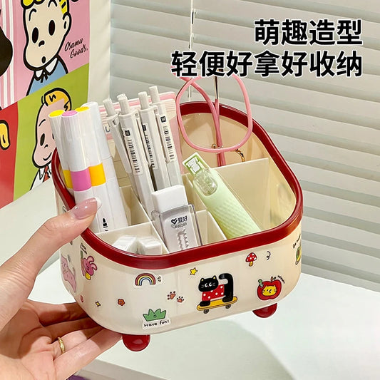 Large Capacity 6-Compartment Pen Holder – Slanted Desk Organizer for Office & Home (DIY Sticker-Friendly)