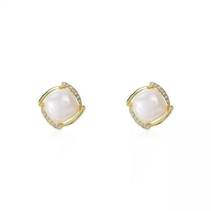 925 Silver Needle Korean Fashion Pearl Stud Earrings For Women Jewelry 2026 Trending New Vintage French Women's Crystal Earrings