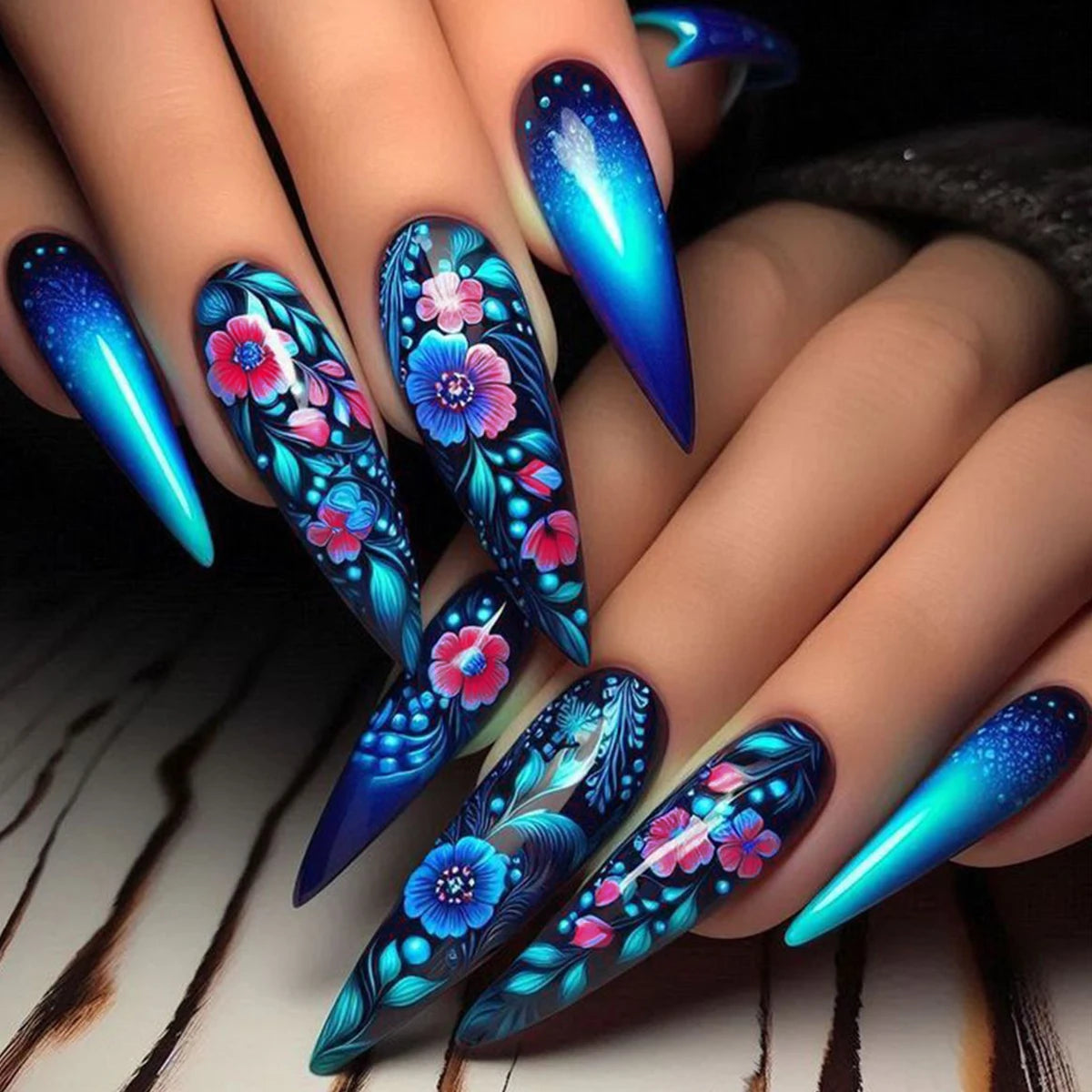 French Tip Press on Nails Long Coffin False Nails Press ons Acrylic Glue on Nails Full Cover False Nails Wearable Fake Nails Set