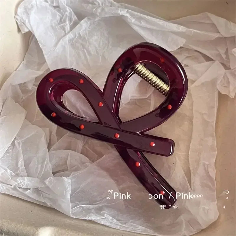 2pcs Women Vintage Red Polka Dot Ribbon Bow Shark Clip Hairpin Hair Claw Crab Barrettes Elegant Headwear Hair Accessories Gift