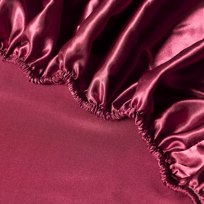 1Pc Satin Fitted Sheet Solid Colour Twin Full Queen Ice Silk Mattress Cover Natural With Elastic Band Bed Sheet (No Pillowcase)
