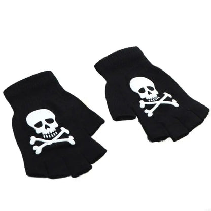 Warm Thermal Gloves Thick Stylish Mitten Gloves Half Finger Halloween Handwear Stylish Skeleton Gloves for Girl Women